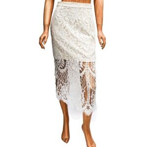Revolve Elliatt Epitome Ivory Floral Lace Midi Skirt Sheer Hem Cream Medium NWT